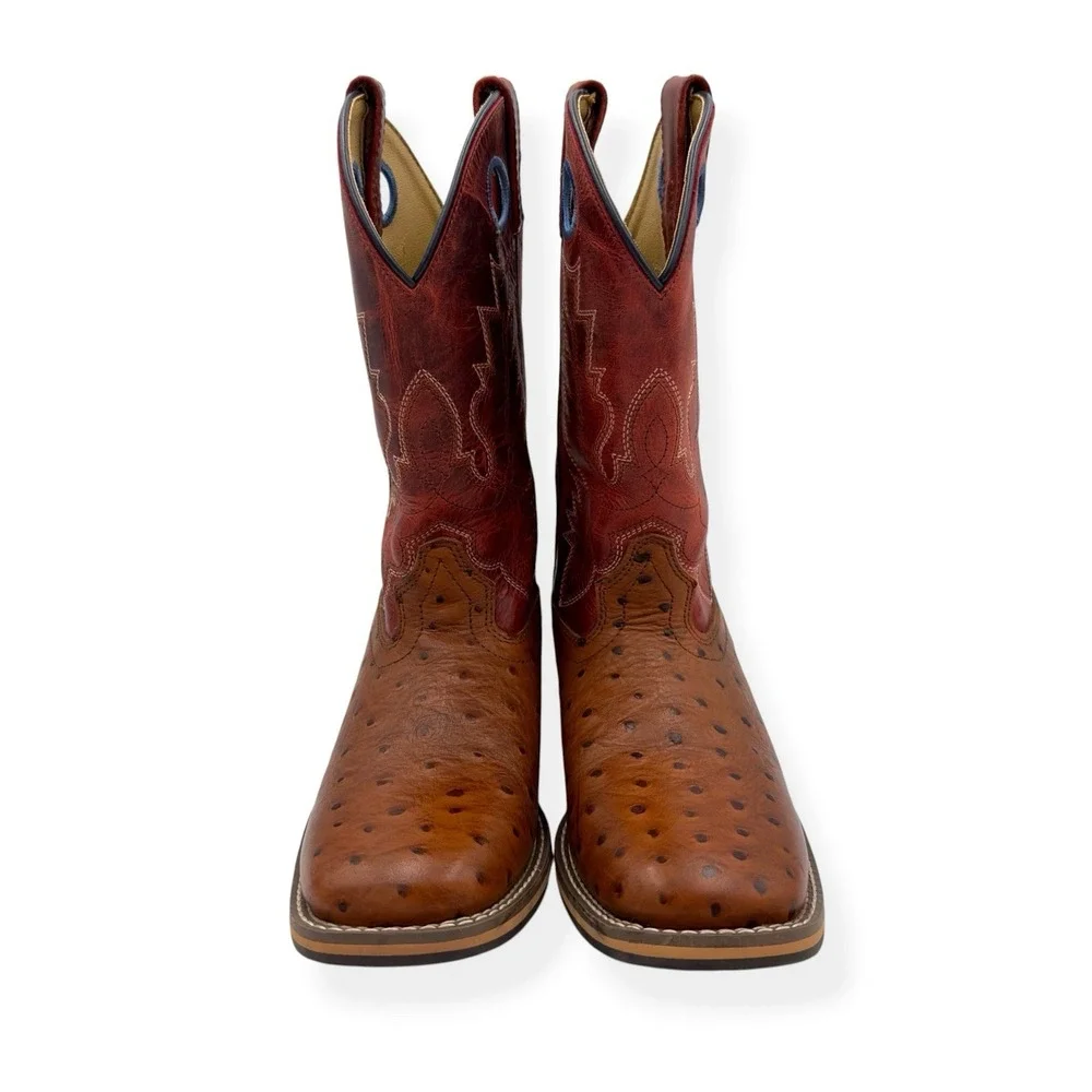 Smoky Mountain Youth Boy's Cheyenne Red Square Toe Boots Ostrich Print Size 4‎ R